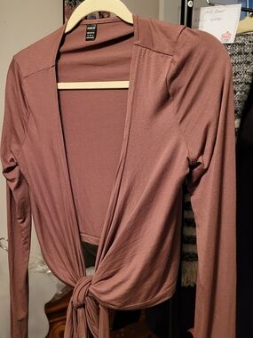Shein Brown Tie-Front Long Sleeve Top               PTP 20" X 19"